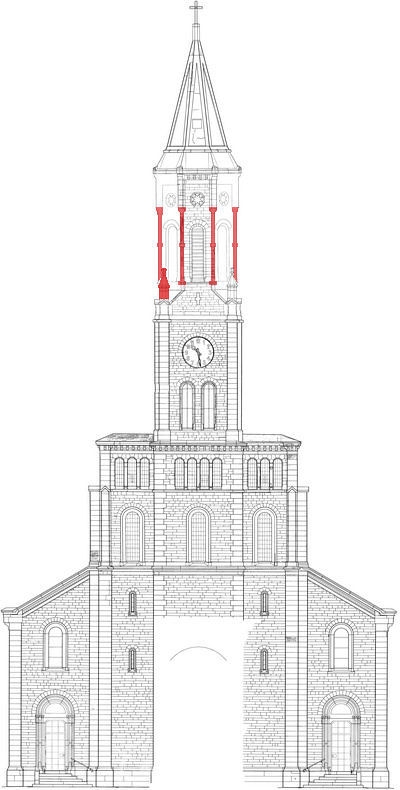 Hier sehen Sie noch die Lage der oben abgebildeten Teile im Turm.

Im nächsten Baubericht werden wird eingehend über die Sanierung des Turmhelms berichten.